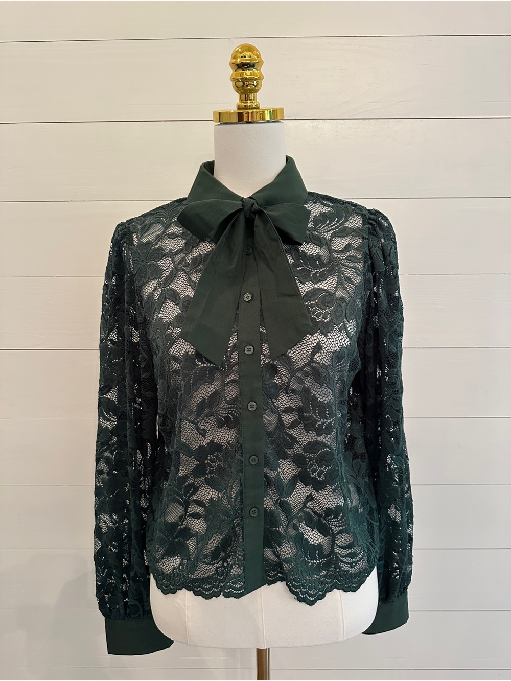 Dolan Left Coast Dark Green Lace Bow Blouse